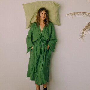 Dazed But Amazed Palm Green Linen Robe